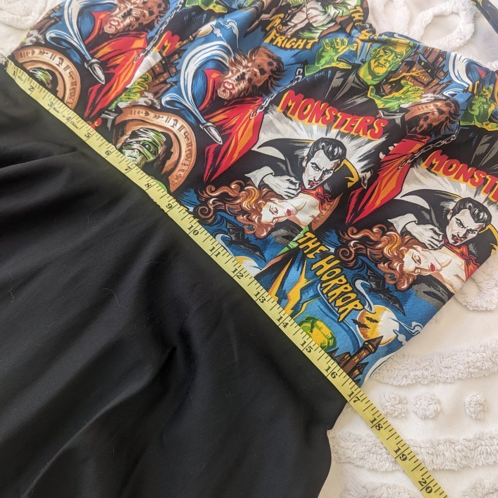 Vintage-Inspired Black Midi Dress with Multi-Color Horror Print - Picture 6 of 7